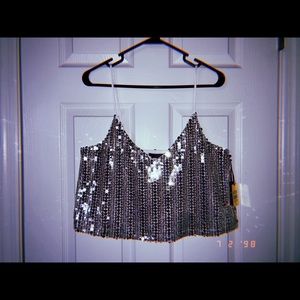 Silver sequin crop top, size medium